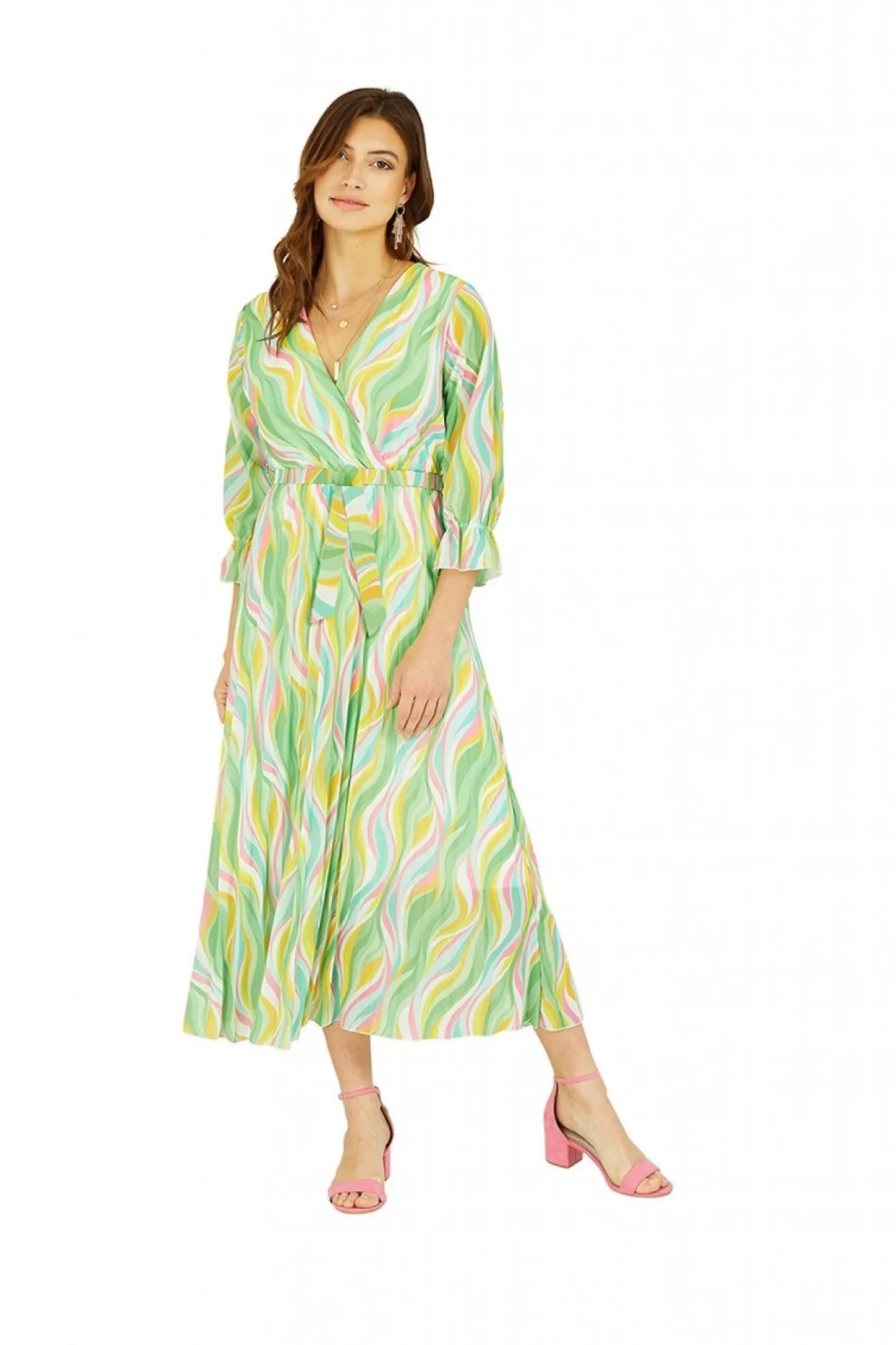 Women Yumi Swirl Print Pleated Dress With Belt