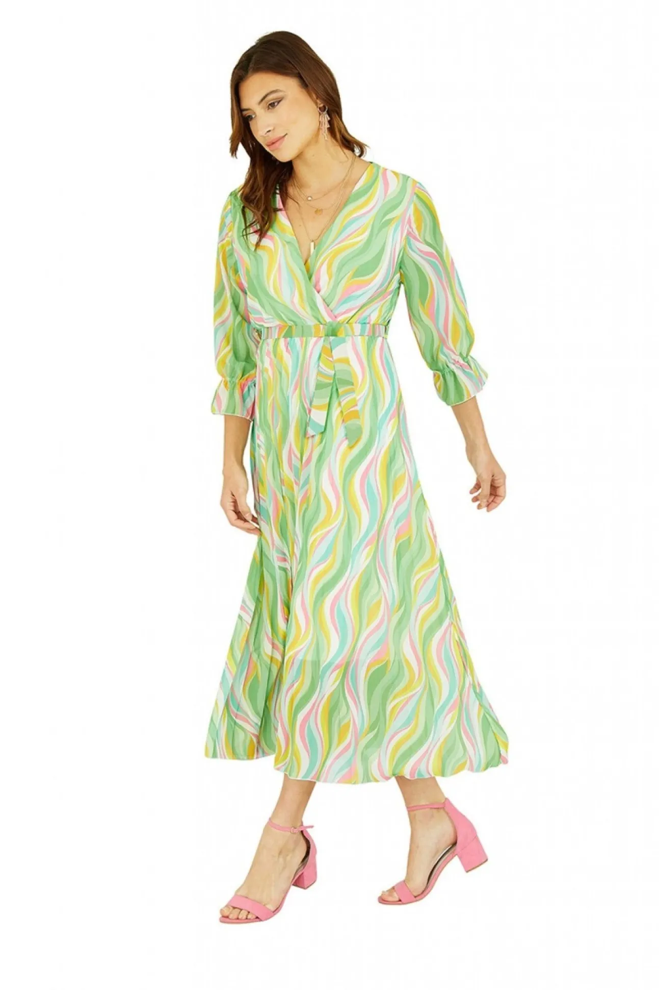 Women Yumi Swirl Print Pleated Dress With Belt