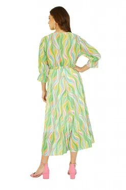 Women Yumi Swirl Print Pleated Dress With Belt