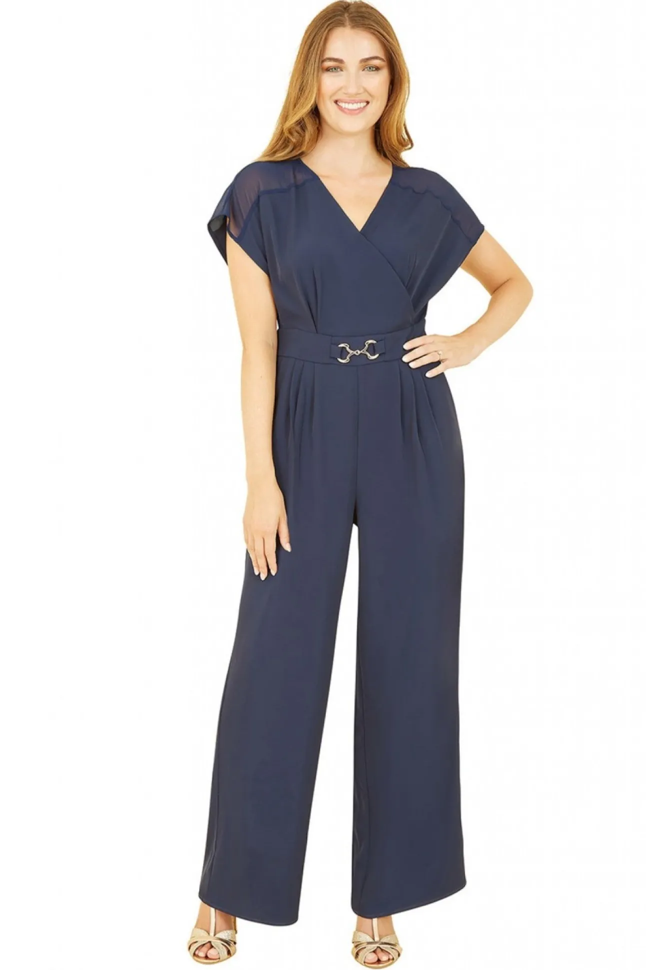 Women Yumi Wrap Jumpsuit With Mesh Panel And Belt Detail