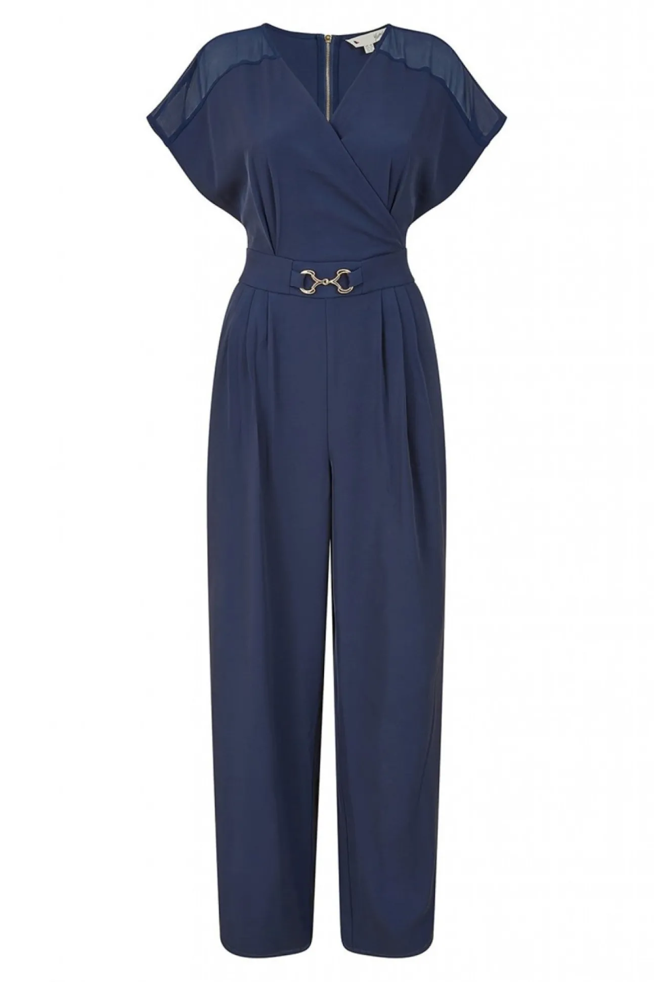 Women Yumi Wrap Jumpsuit With Mesh Panel And Belt Detail