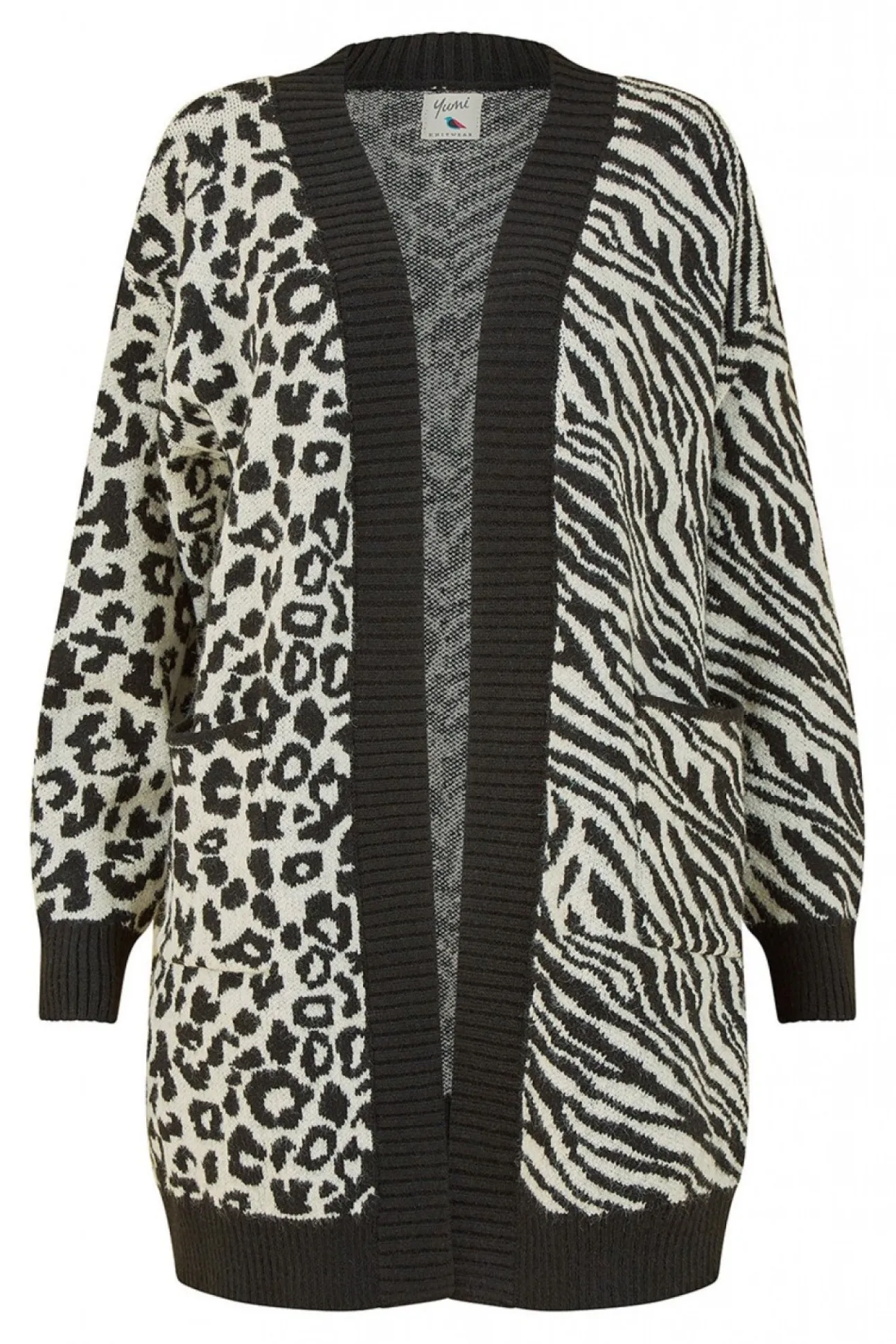 Women Yumi Zebra And Leopard Print Knitted Intarsia Cardigan